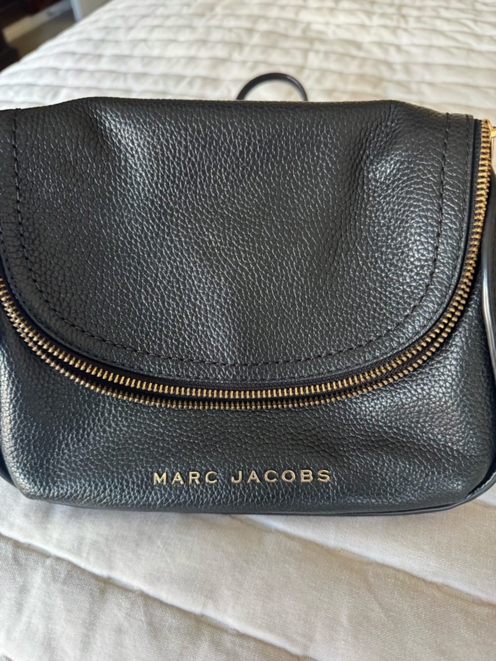 Marc Jacobs Black Pebbled Leather Mini Crossbody with Gold Accents